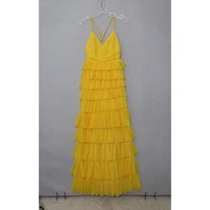 Lulus Maxi Dress XS Radiant Yellow Tiered‎ Tulle Ruffle Formal Wedding Guest NWT